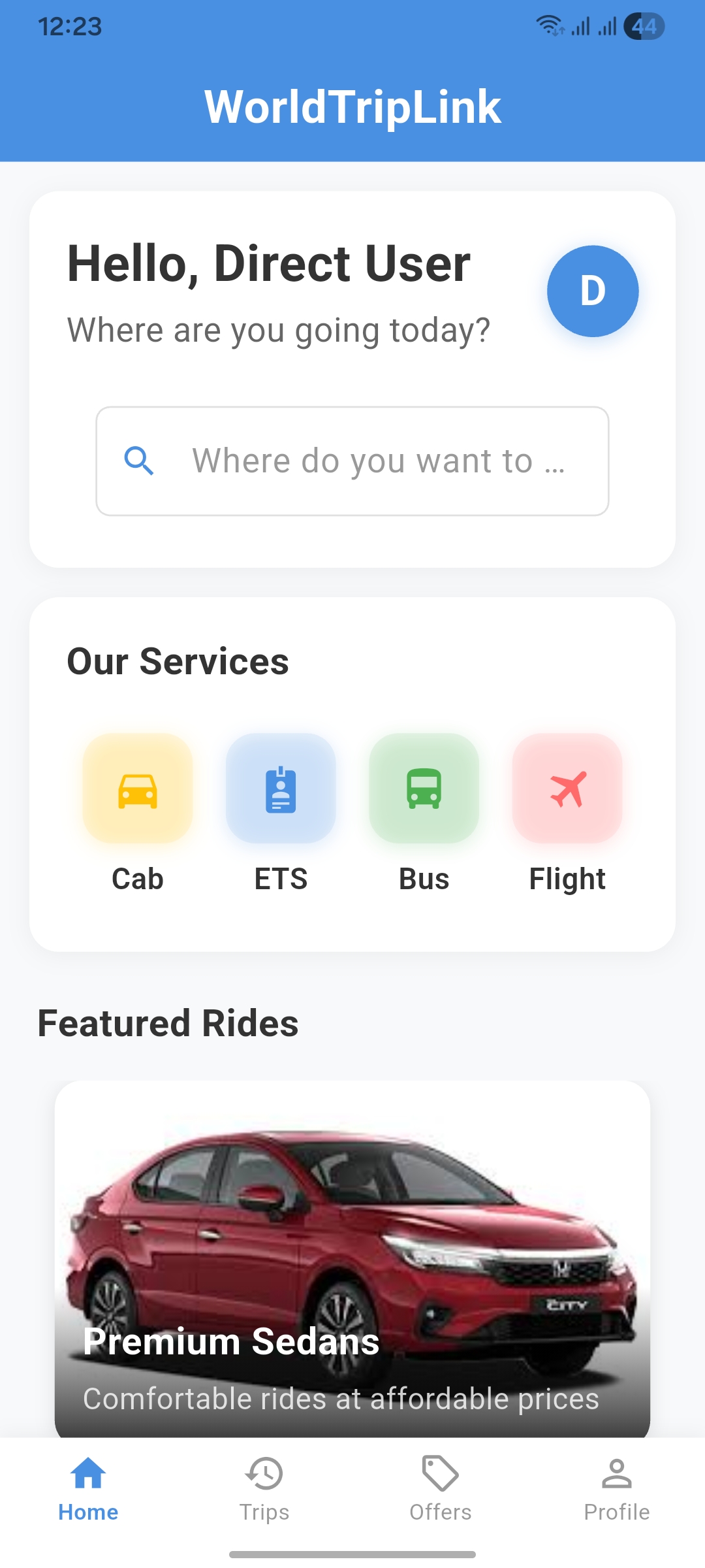 World Trip Link – Car Rental & Travel Platform mobile application screenshot